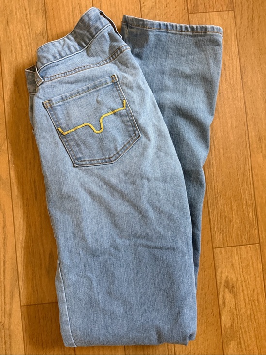 Kimes Ranch Denim - Kimes Ranch Light Blue Straight Leg Jeans with Yellow Pocket Stitch